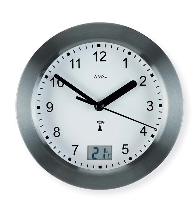 AMS Wall Clock 17 cm Ø Aluminium • Radio-Controlled • Waterproof & with Temperature