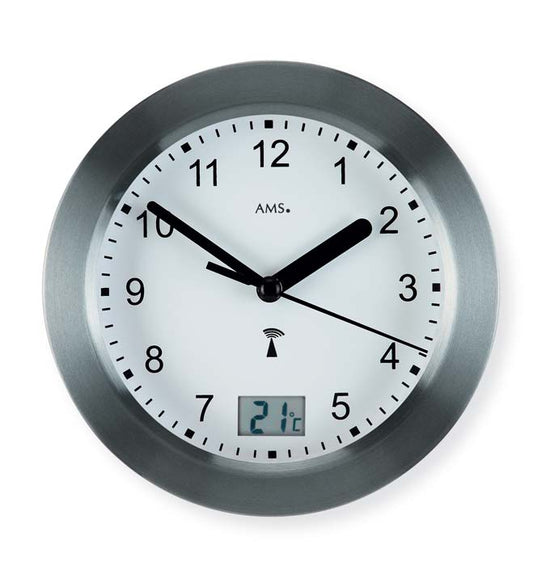 AMS Wall Clock 17 cm Ø Aluminium • Radio-Controlled • Waterproof & with Temperature