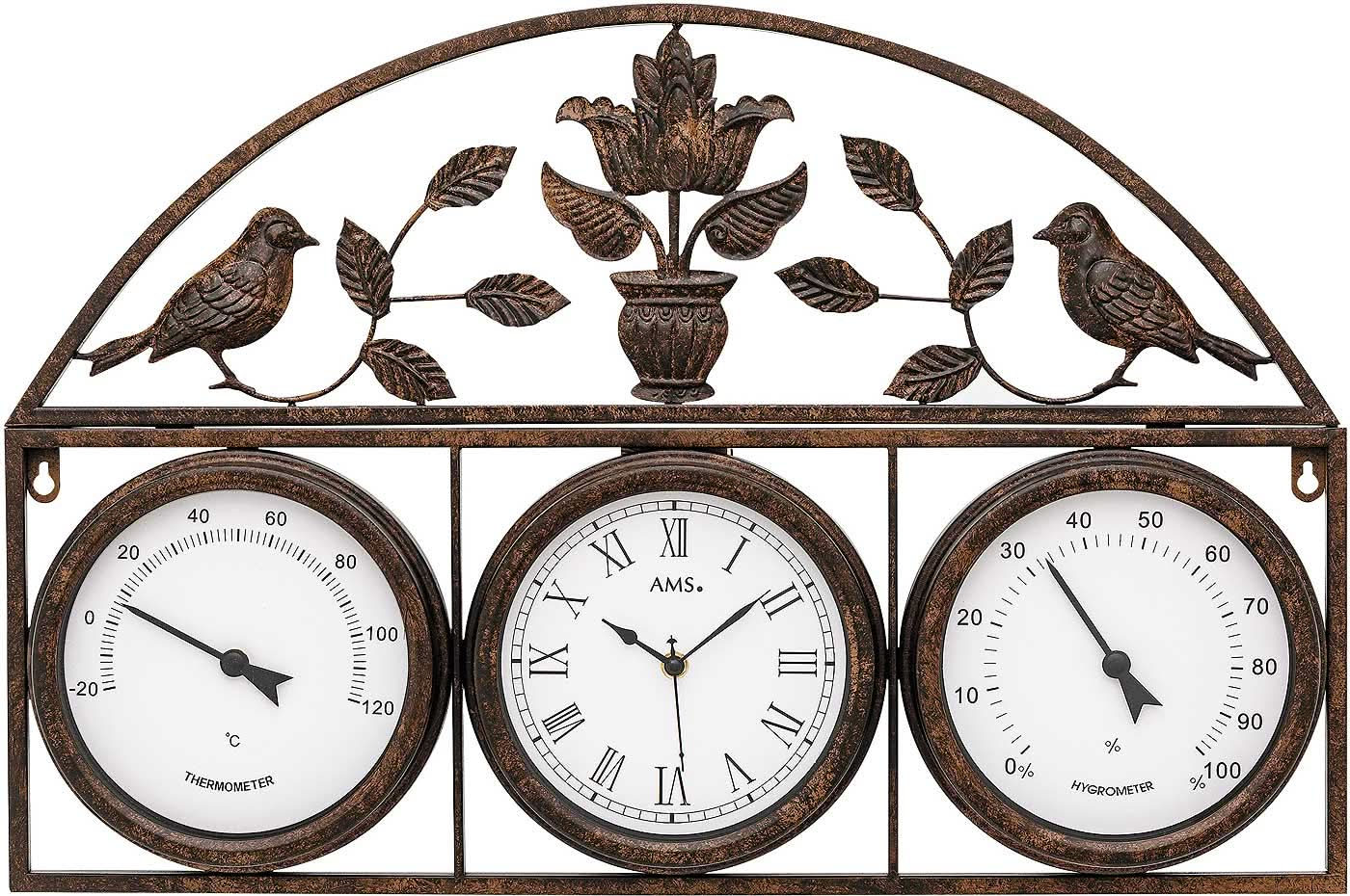 Horloge murale AMS 44x66x5 cm métal • Mouvement radio-piloté précis • Avec température et humidité