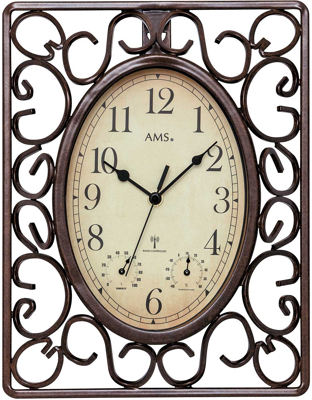 Horloge murale AMS 31x23x5 cm métal/verre • Radio-pilotée • Résistante aux intempéries