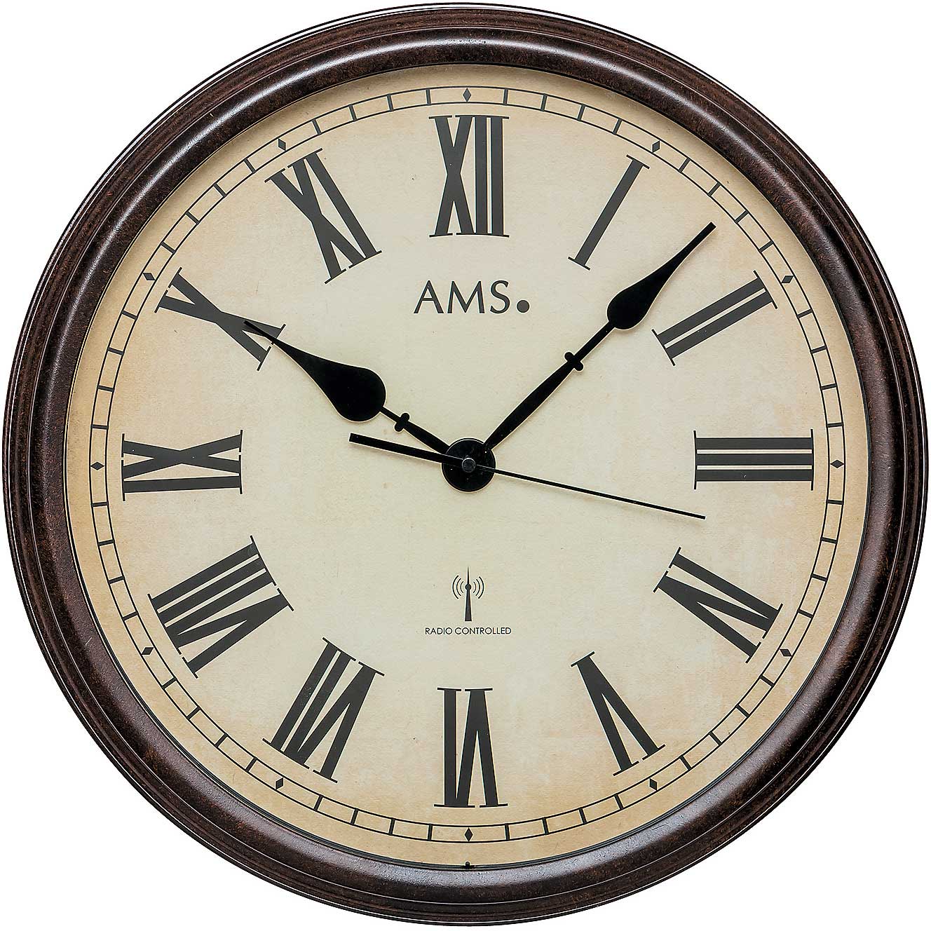 AMS Horloge murale 42x42x8 cm Métal • Mouvement radio-piloté silencieux • Chiffres romains