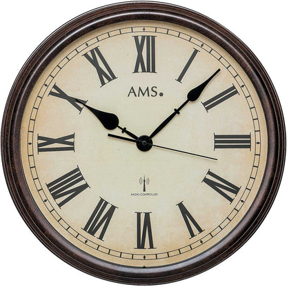 AMS Horloge murale 42x42x8 cm Métal • Mouvement radio-piloté silencieux • Chiffres romains
