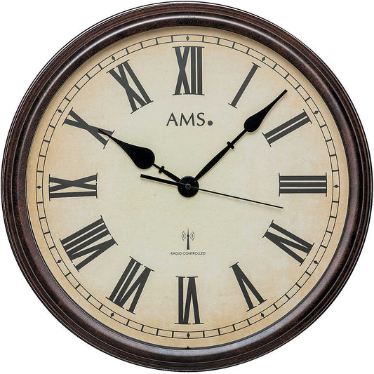 AMS Horloge murale 42x42x8 cm Métal • Mouvement radio-piloté silencieux • Chiffres romains