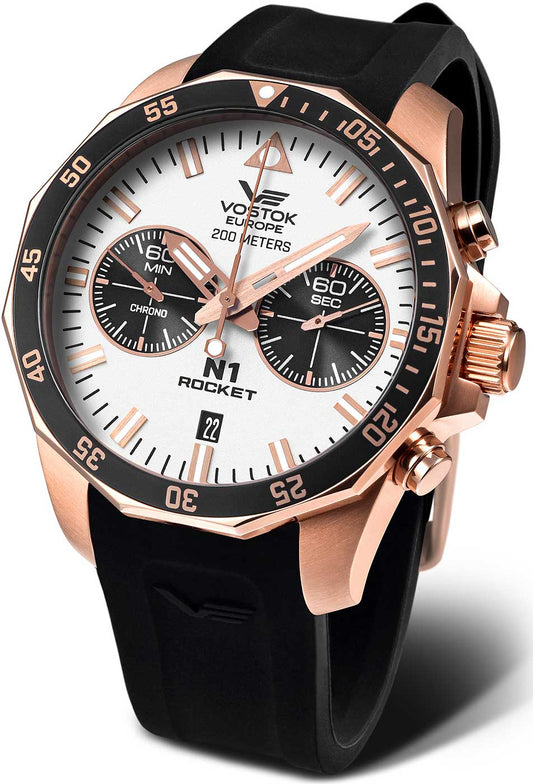 Vostok Europe Rocket N1 6S21-225B619 Montre Homme • Chronographe à Quartz • Boîtier en Or Rose