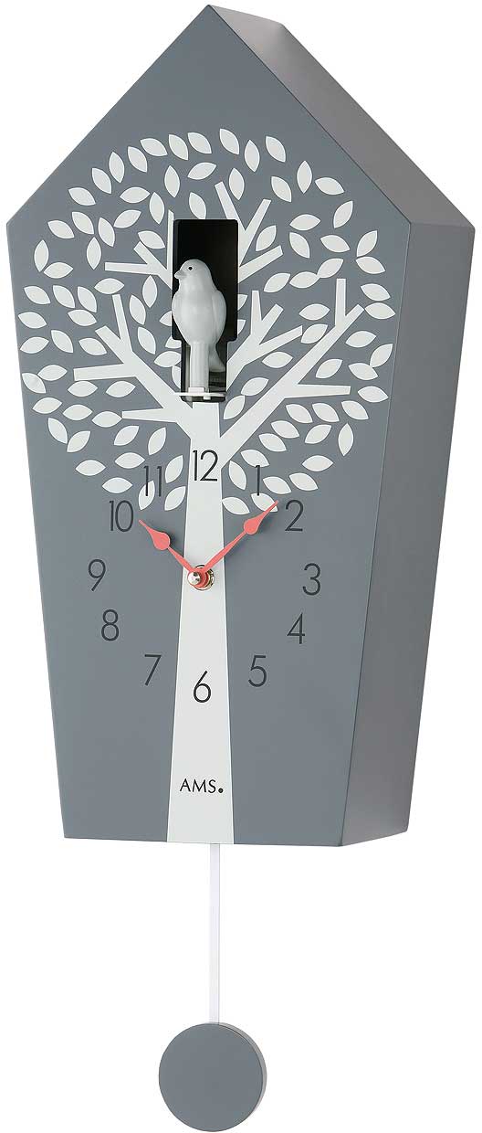 Horloge murale AMS 39x20x11 cm bois • Chant du coucou moderne • Arrêt nocturne automatique