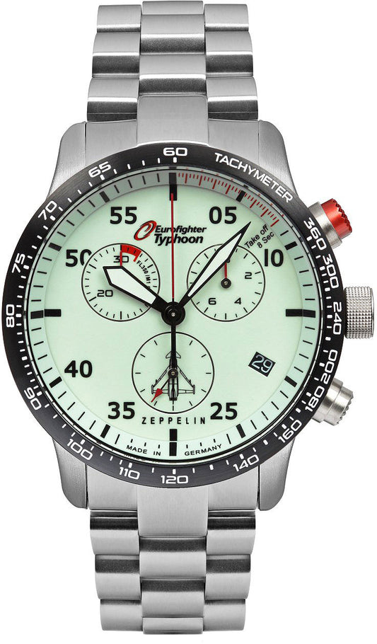 Montre pour homme Zeppelin Eurofighter 7298M • Chronographe à quartz • Bracelet en acier inoxydable