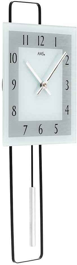 Horloge murale AMS 44x20x5 cm métal/verre • Radio-pilotée • Avec balancier