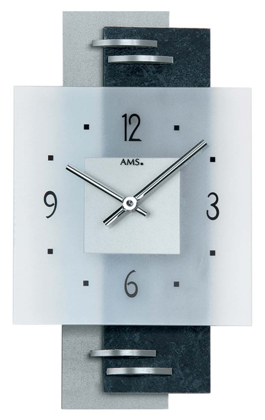 AMS Wanduhr 36x22x5 cm Glas • Modernes Design • Präzises Quarzwerk