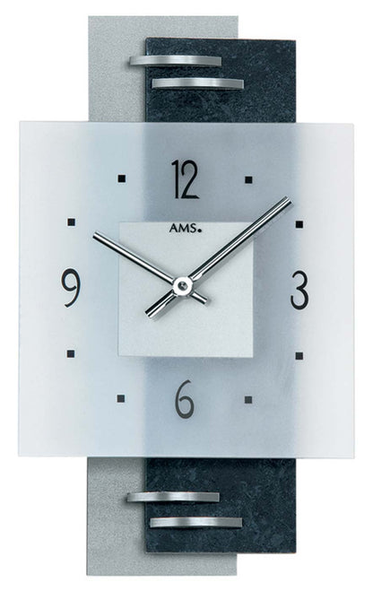 AMS Wanduhr 36x22x5 cm Glas • Modernes Design • Präzises Quarzwerk