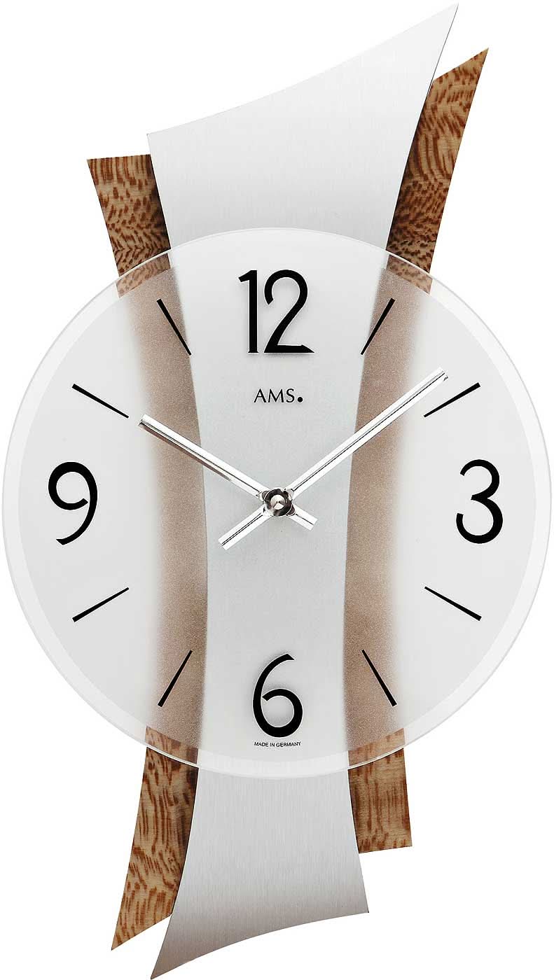 AMS Horloge murale 43x23x6 cm bois • Mouvement à quartz silencieux • Design moderne