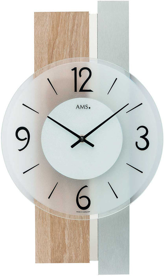 AMS Wanduhr 40x23x6 cm Holz • Modernes Sonoma-Design • Geräuschloses Quarzwerk
