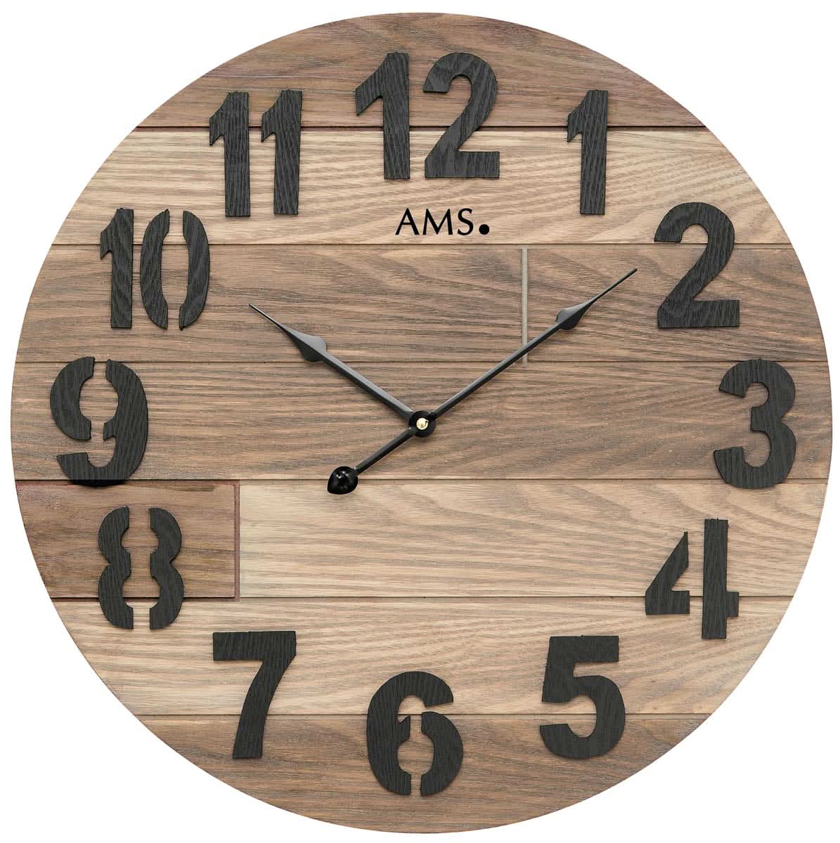 AMS Wall Clock 50x50x5 cm Wood • Silent Quartz Movement • Elegant Wood Design