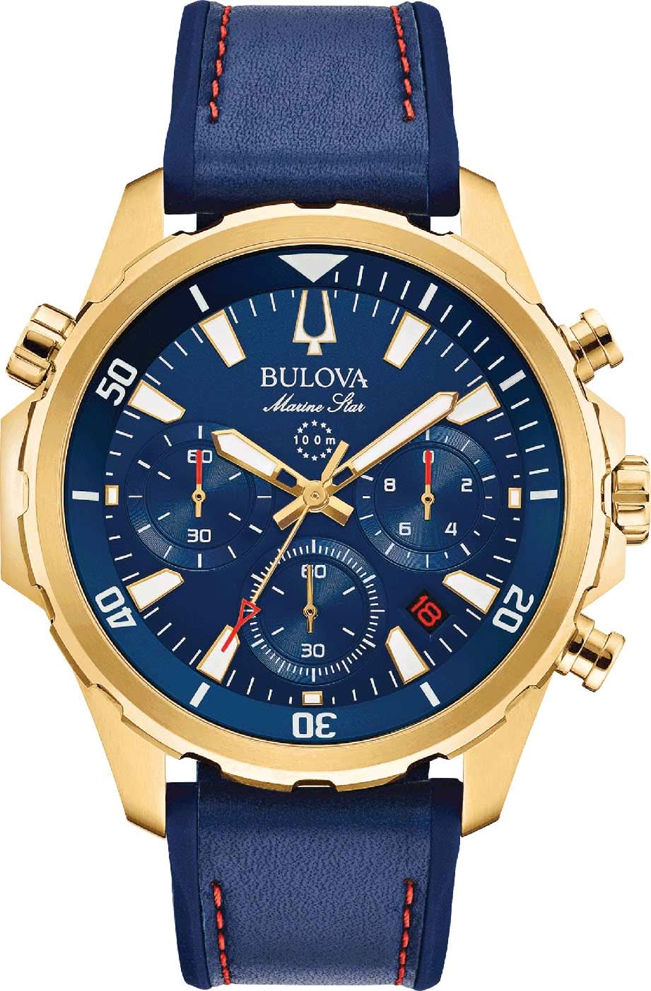 Montre pour homme Bulova Marine Star 97B168 • Chronographe à quartz • Boîtier doré