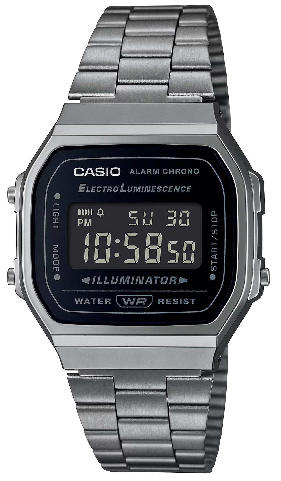 Zegarek Casio Vintage z metalową bransoletą, wyświetlaczem cyfrowym i ciemną kopertą