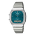 Srebrny zegarek Casio Vintage AQ-240E-3AEF z turkusową tarczą i wyświetlaczem cyfrowym