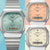 Zegarek na rękę Casio: trzy warianty obok siebie, srebrna bransoleta, analogowe wskazówki i wyświetlacz cyfrowy.