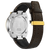 Rückansicht Herrenarmbanduhr mit braunem Lederarmband und silbernem Gehäuse