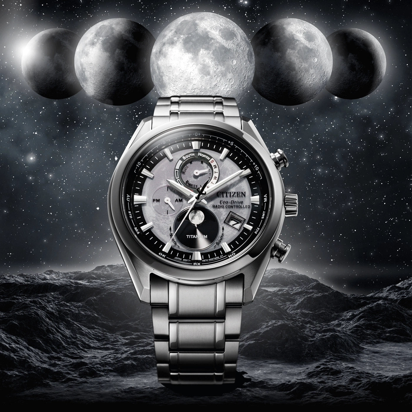 Citizen Tsuki-yomi BY1010-81H Herrenuhr • Eco-Drive Funk-Mondphase • Super Titanium