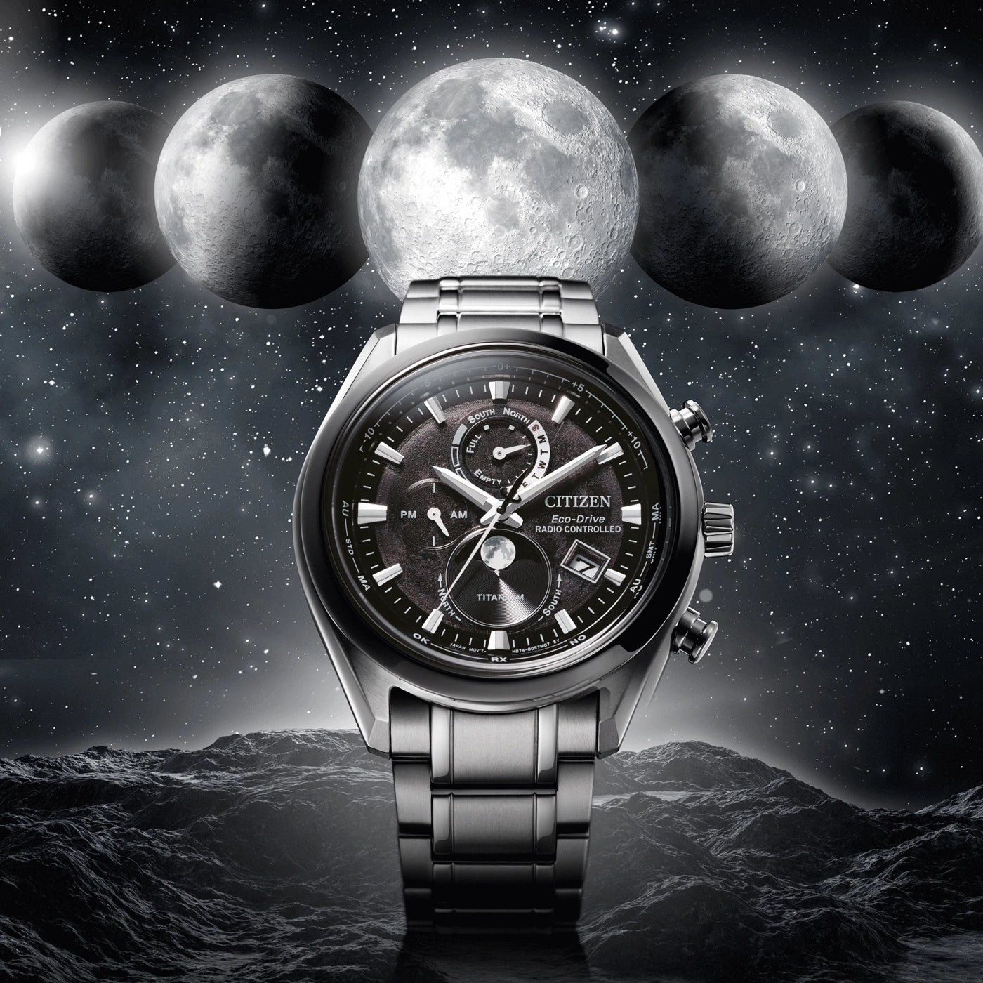 Citizen Tsuki-yomi BY1018-80E Herrenuhr • Eco-Drive Funk-Mondphase • Super Titanium