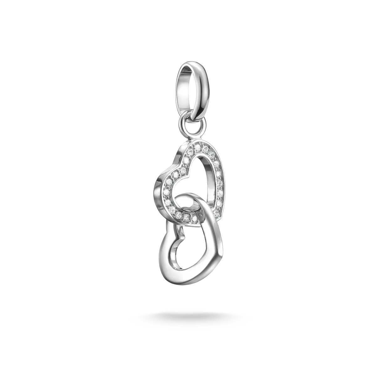 Zawieszka typu charm Thomas Sabo z przeplatającymi się sercami, w kolorze srebrnym, z kamieniami ozdobnymi