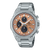 Chronograf męski Casio Edifice z bransoletą ze stali szlachetnej, różową tarczą i szafirowym szkłem