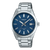 Zegarek Casio Edifice: niebieska tarcza z indeksami, okienko datownika na godzinie 5