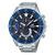 Męski zegarek Casio Edifice z chronografem, niebieski pierścień, niebieska tarcza, stalowa bransoleta