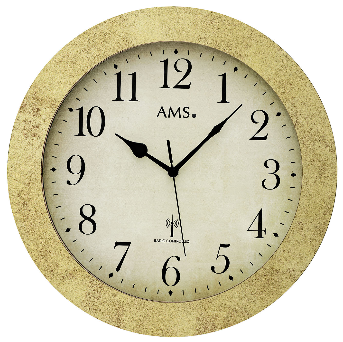 AMS Wanduhr 35x35x5 cm Holz • Funkgesteuert • Arabische Zahlen