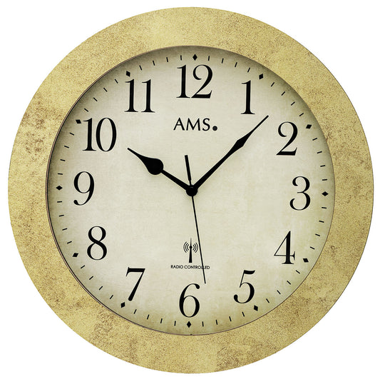AMS Wanduhr 35x35x5 cm Holz • Funkgesteuert • Arabische Zahlen