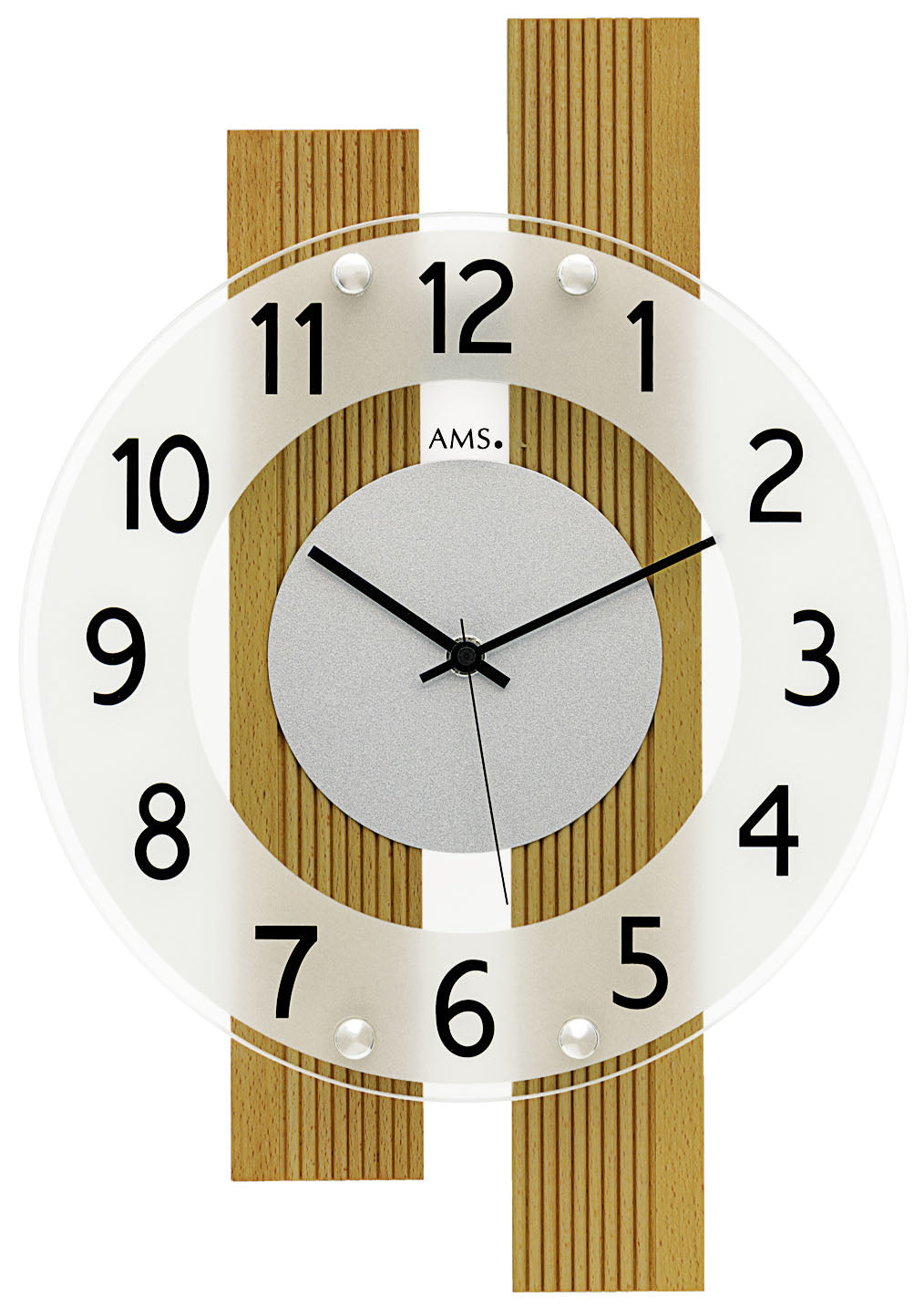 AMS Wanduhr 41x28x5 cm Holz • Modernes Design • Präzises Funkwerk