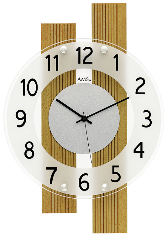 AMS Wanduhr 41x28x5 cm Holz • Modernes Design • Präzises Funkwerk