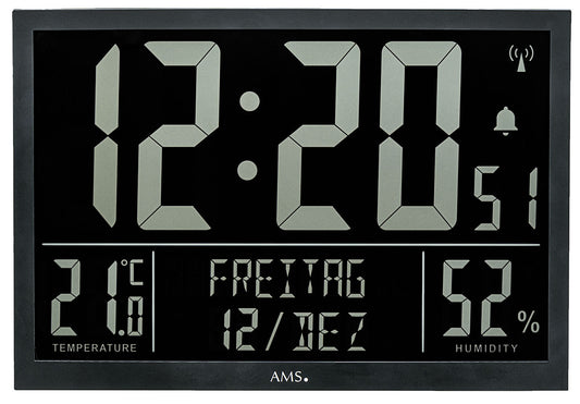 AMS Wanduhr Kunststoff • Präzise Funkzeit • Komfortable Klima-Anzeige