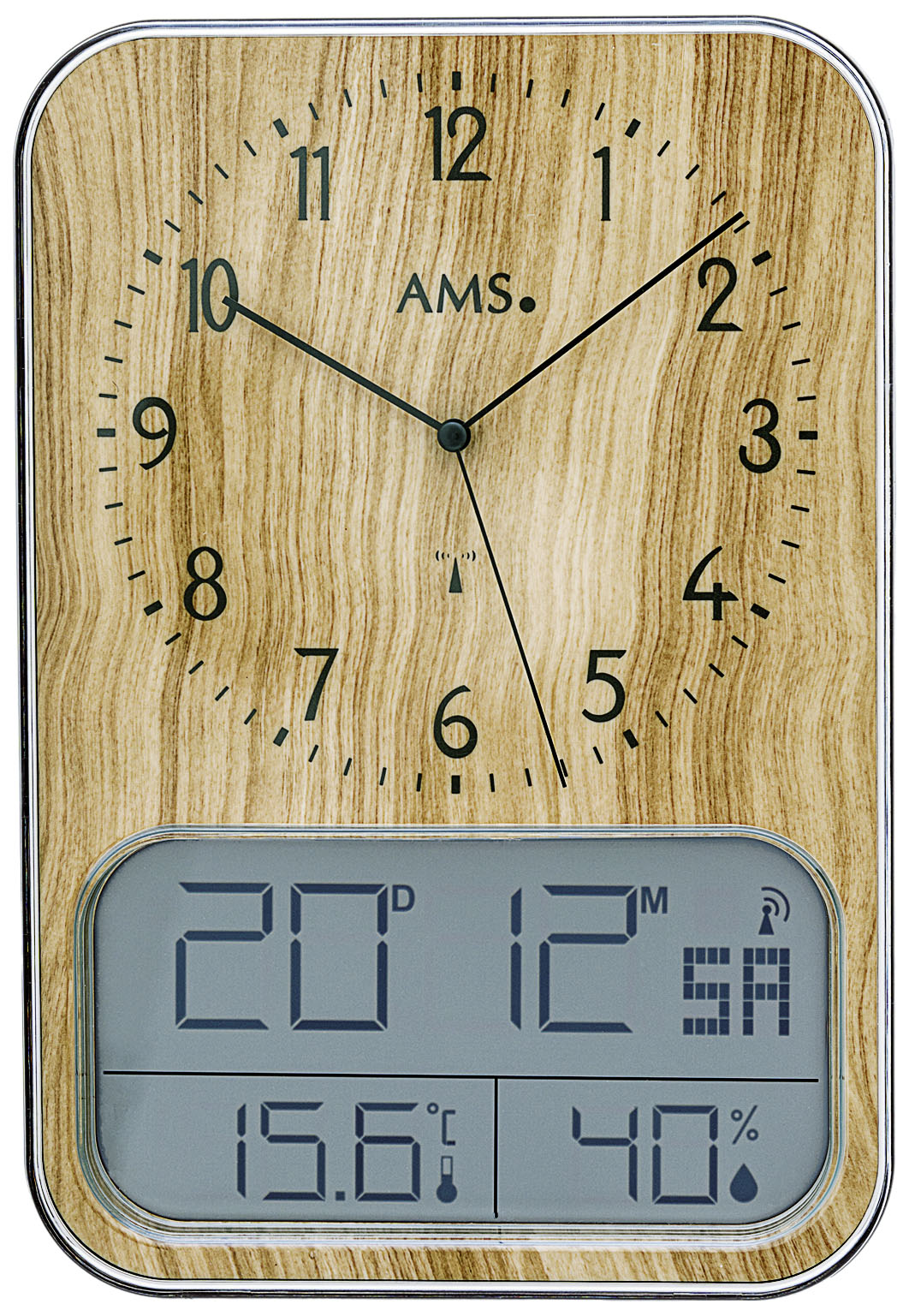 AMS Wanduhr Kunststoff • Funkgesteuert • Datum, Temperatur & Feuchtigkeit