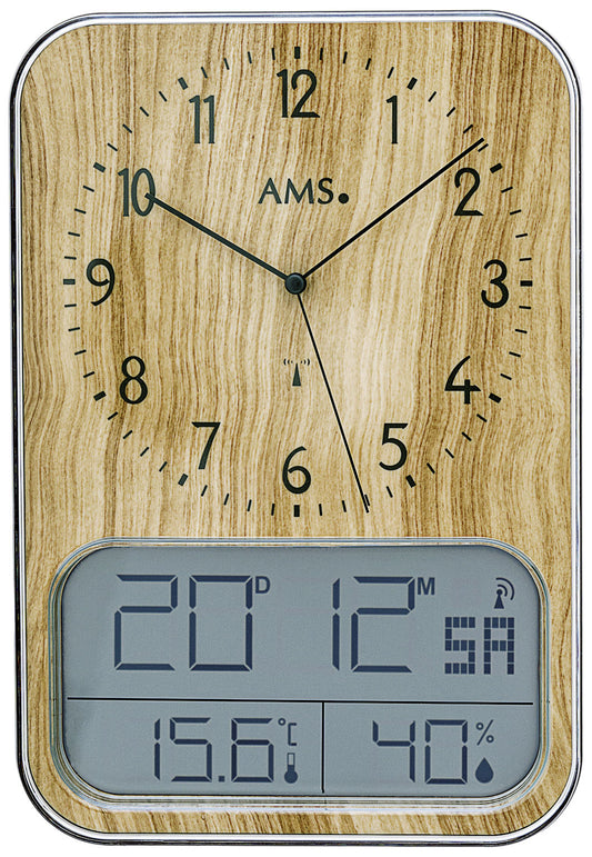 AMS Wanduhr Kunststoff • Funkgesteuert • Datum, Temperatur & Feuchtigkeit