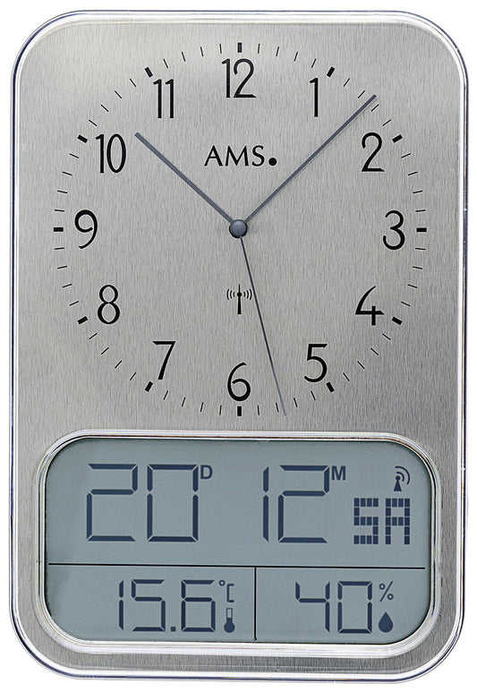 AMS Wanduhr Aluminium • Funkgesteuert • Mit Klima-Anzeige
