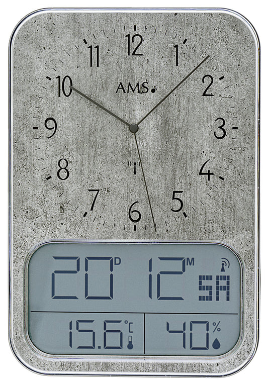 AMS Wanduhr Kunststoff • Präzises Hybrid-Funkwerk • Integrierte Klima-Anzeige
