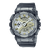 Zegarek Casio G-Shock z przezroczysto-szarym paskiem z tworzywa sztucznego i zieloną tarczą, analogowo-cyfrowy.