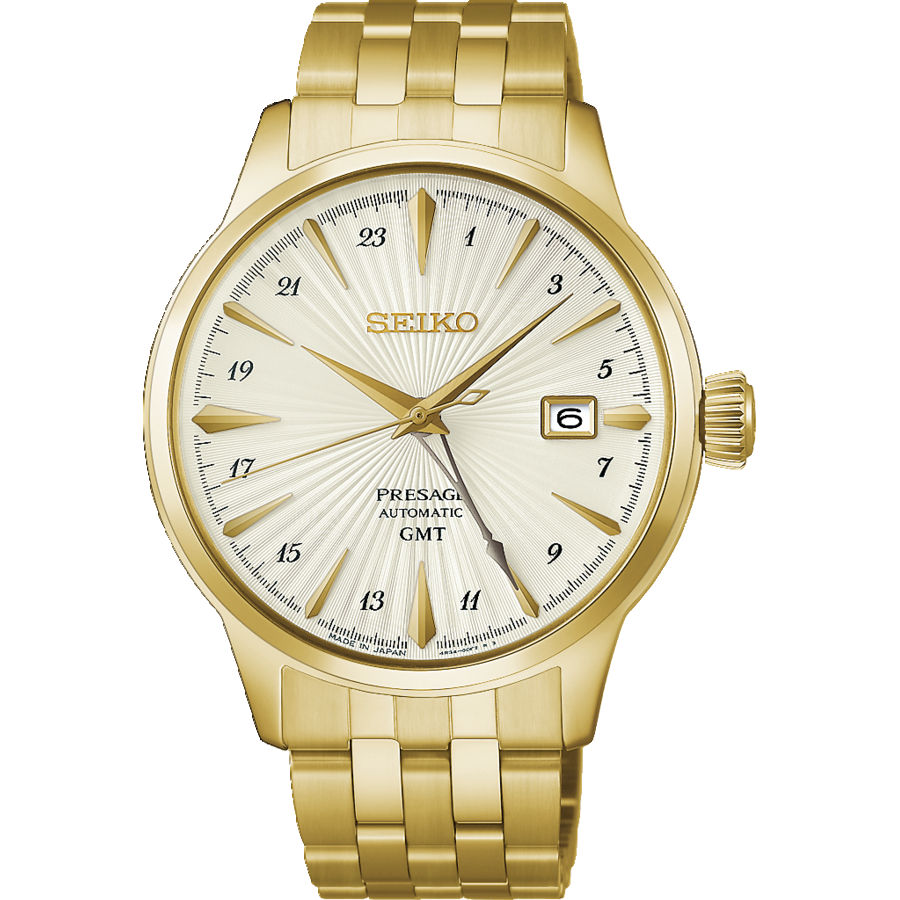 Seiko PRESAGE Cocktail Time HCB004J1 zegarek męski żółte złoto • wskazówka GMT • mechanizm automatyczny kaliber 4R34