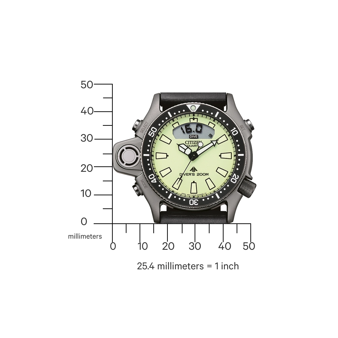 Citizen Promaster Aqualand JP2007-17W Men's Watch • Depth Meter • 20 bar Water Resistant