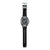 Zegarek męski Casio G-Shock z profilu: czarny pasek z tworzywa sztucznego, srebrna koperta i koronka.