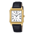 Zegarek męski Casio ze złotą kopertą, czarnym skórzanym paskiem i tarczą z logo CASIO