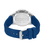 Police Herren-Chronograph Rückseite mit „POLICE“-Prägung, blaues Silikonband.