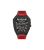 Zegarek męski z czarną kopertą i czerwonym silikonowym paskiem, design wielofunkcyjny.