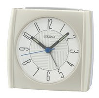 Seiko QHE205W Zegar stołowy Perłowa Biel • Ciche Mechanizm Sweep • Funkcja Drzemki i Podświetlenia
