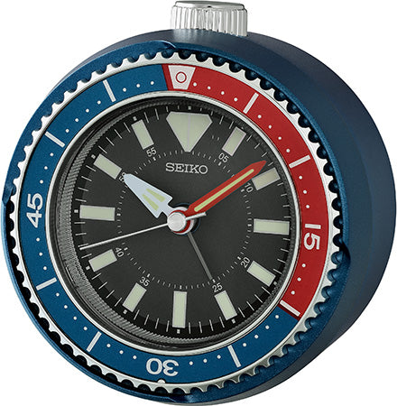 Seiko QHE207L Zegar stołowy Niebieski • Cichy mechanizm Sweep • Podświetlana tarcza Lumibrite