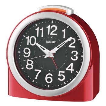 Seiko QHE211R Zegar Budzik Czerwony • Cyfry Arabskie • Drzemka z Podświetleniem
