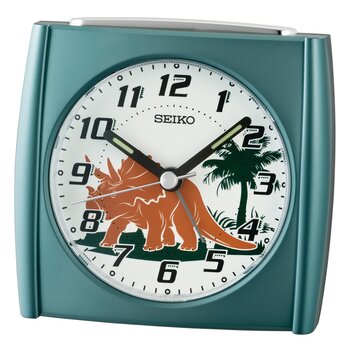 Seiko QHE212M Budzik Metaliczny Zielony • Motyw Dinozaura • Podświetlenie