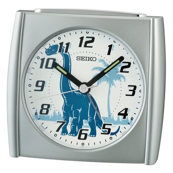 Seiko QHE212S Budzik Srebrny • Motyw Dinozaura • Funkcja Podświetlenia
