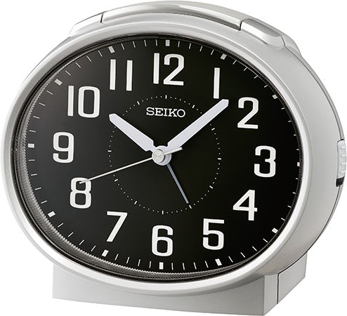 Seiko Timeless QHK059A Zegar stołowy Srebrny • Cichy mechanizm Sweep • Dzwonek budzika z funkcją Snooze