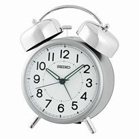 Seiko QHK063S Budzik Metaliczny • Cichy Mechanizm Kwarcowy • Mechaniczny Podwójny Dzwonek